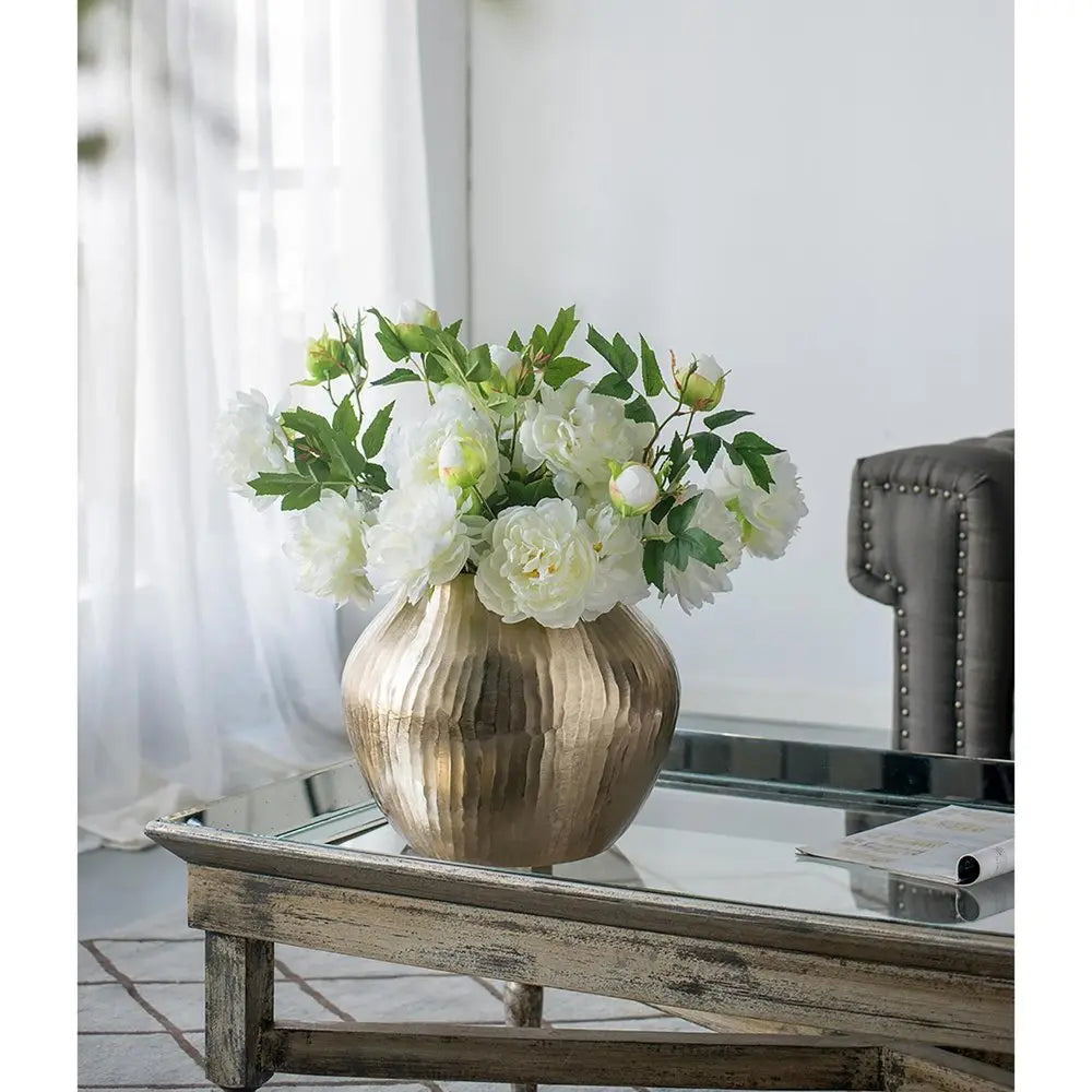 9" Gold Round Aluminum Table Vase - NOBLE HOME INTERIORS