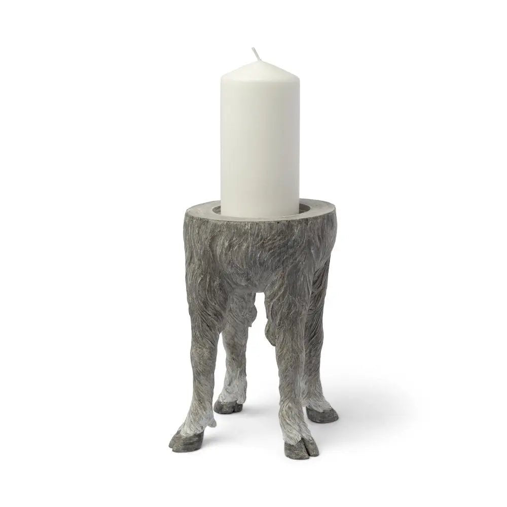 9" Gray Distressed Abstract Ceramic Tabletop Pillar Candle Holder HomeRoots