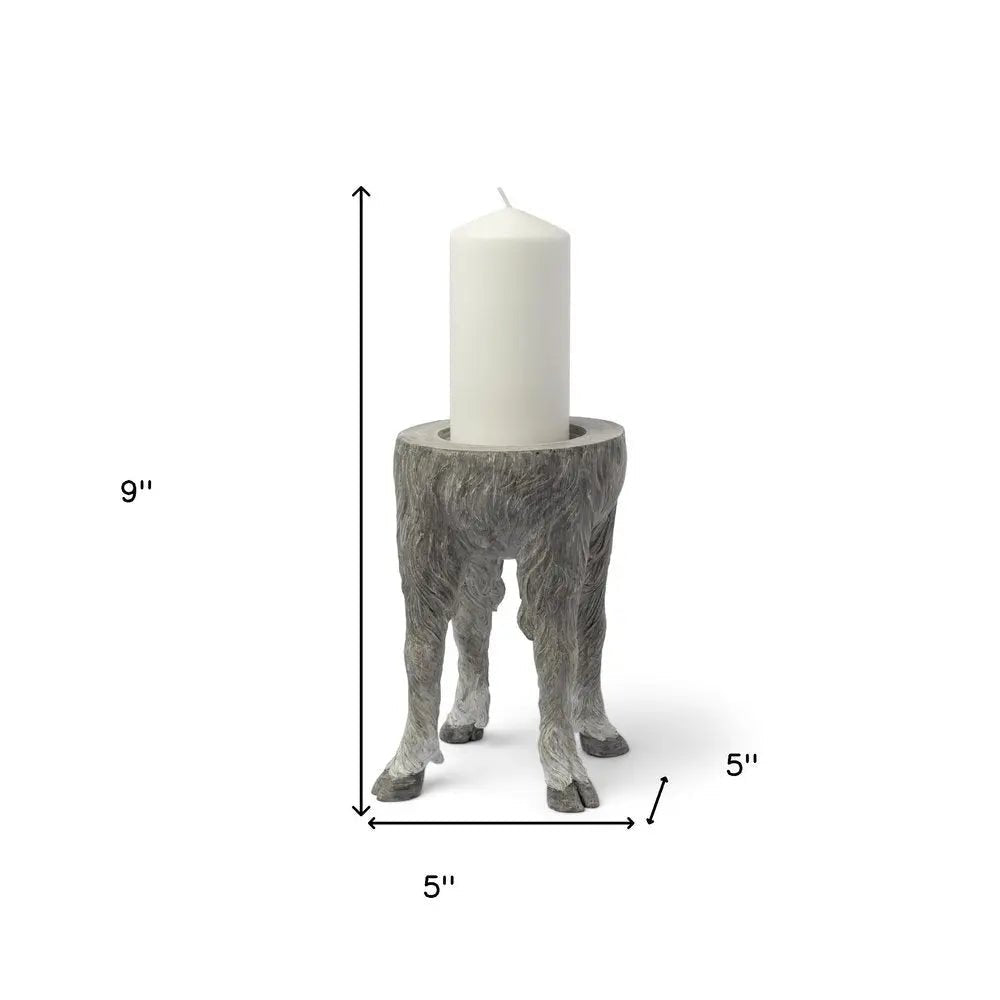 9" Gray Distressed Abstract Ceramic Tabletop Pillar Candle Holder HomeRoots