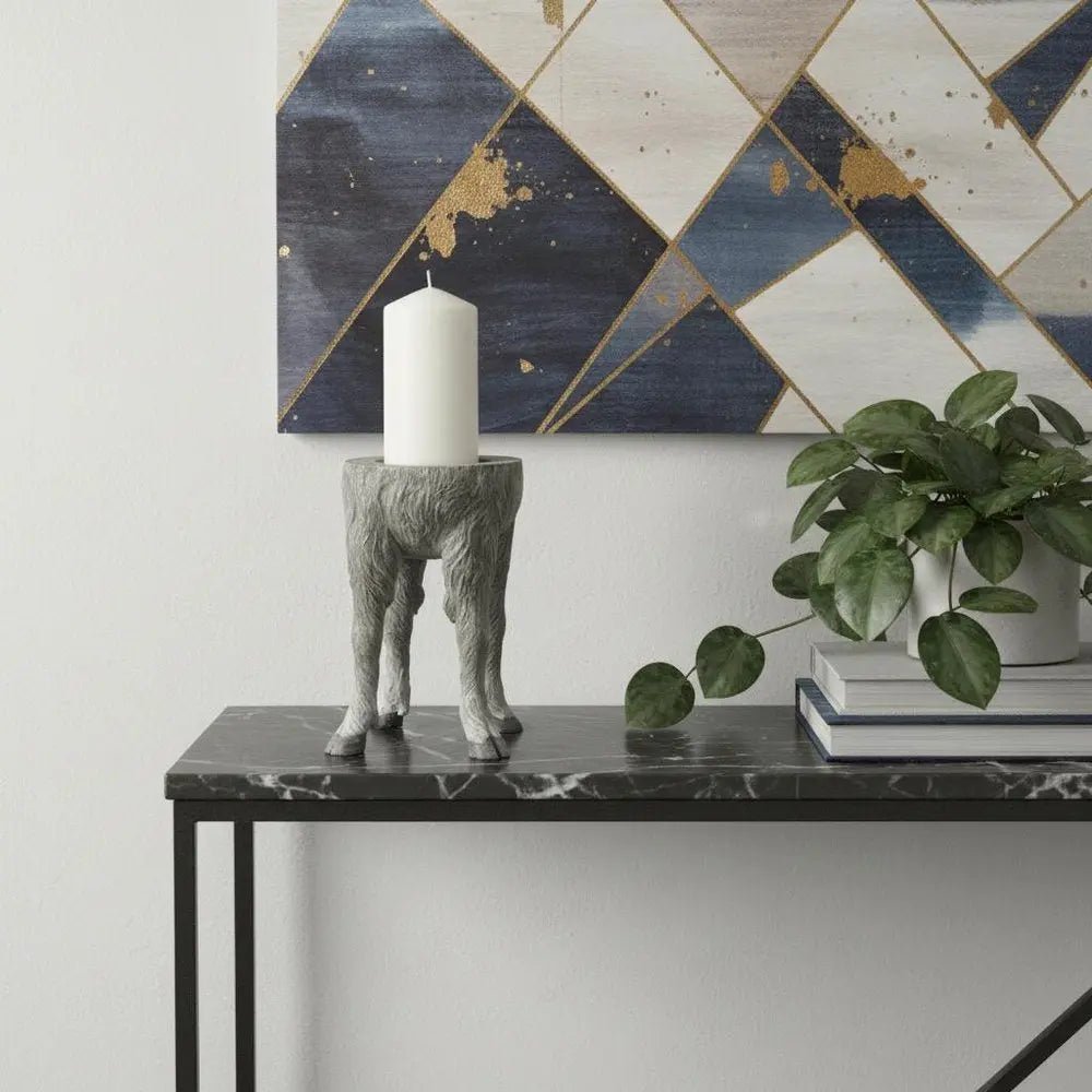 9" Gray Distressed Abstract Ceramic Tabletop Pillar Candle Holder HomeRoots