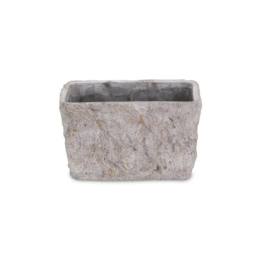 9" Gray Speckle Glaze Cement Indoor Outdoor Rectangular Pot Planter - NOBLE HOME INTERIORS