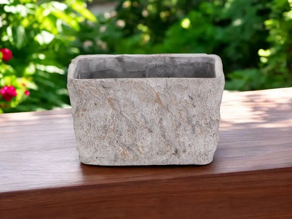 9" Gray Speckle Glaze Cement Indoor Outdoor Rectangular Pot Planter - NOBLE HOME INTERIORS