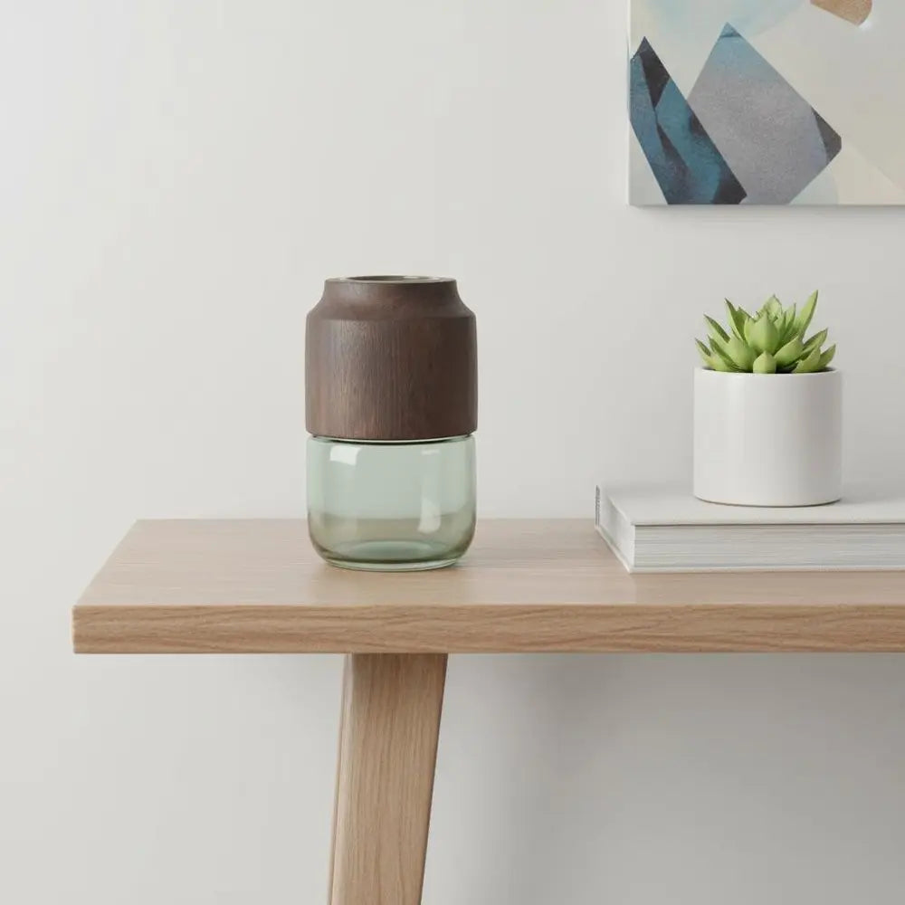 9" Green And Brown Round Glass Table Vase - NOBLE HOME INTERIORS