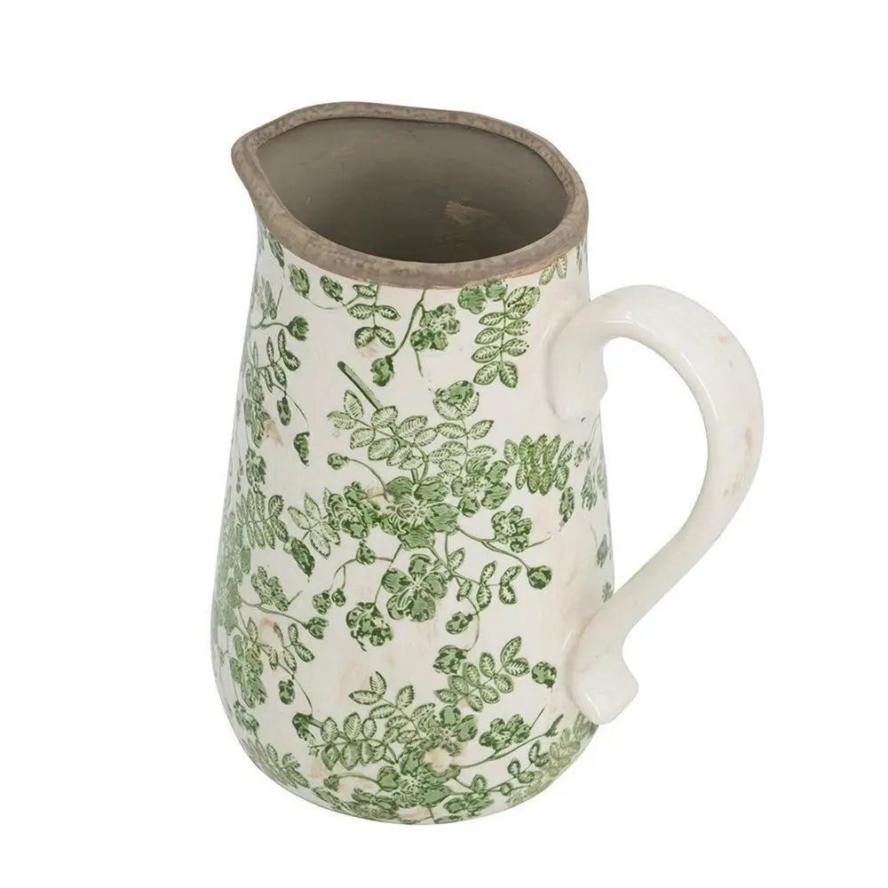 9" Green and White Leaf Round Ceramic Jug Vase With Does Not Apply - NOBLE HOME INTERIORS