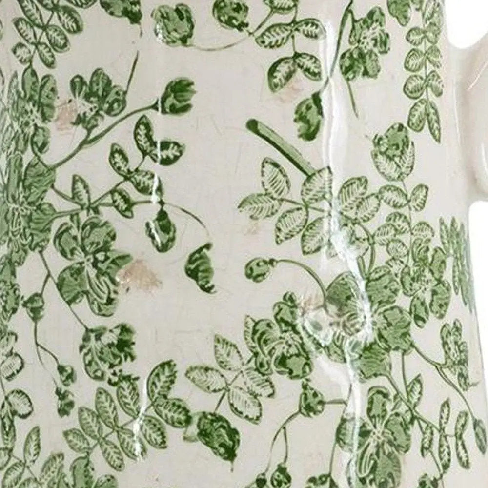 9" Green and White Leaf Round Ceramic Jug Vase With Does Not Apply - NOBLE HOME INTERIORS