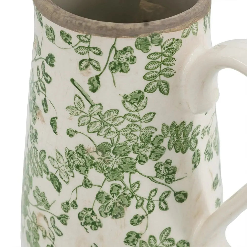 9" Green and White Leaf Round Ceramic Jug Vase With Does Not Apply - NOBLE HOME INTERIORS