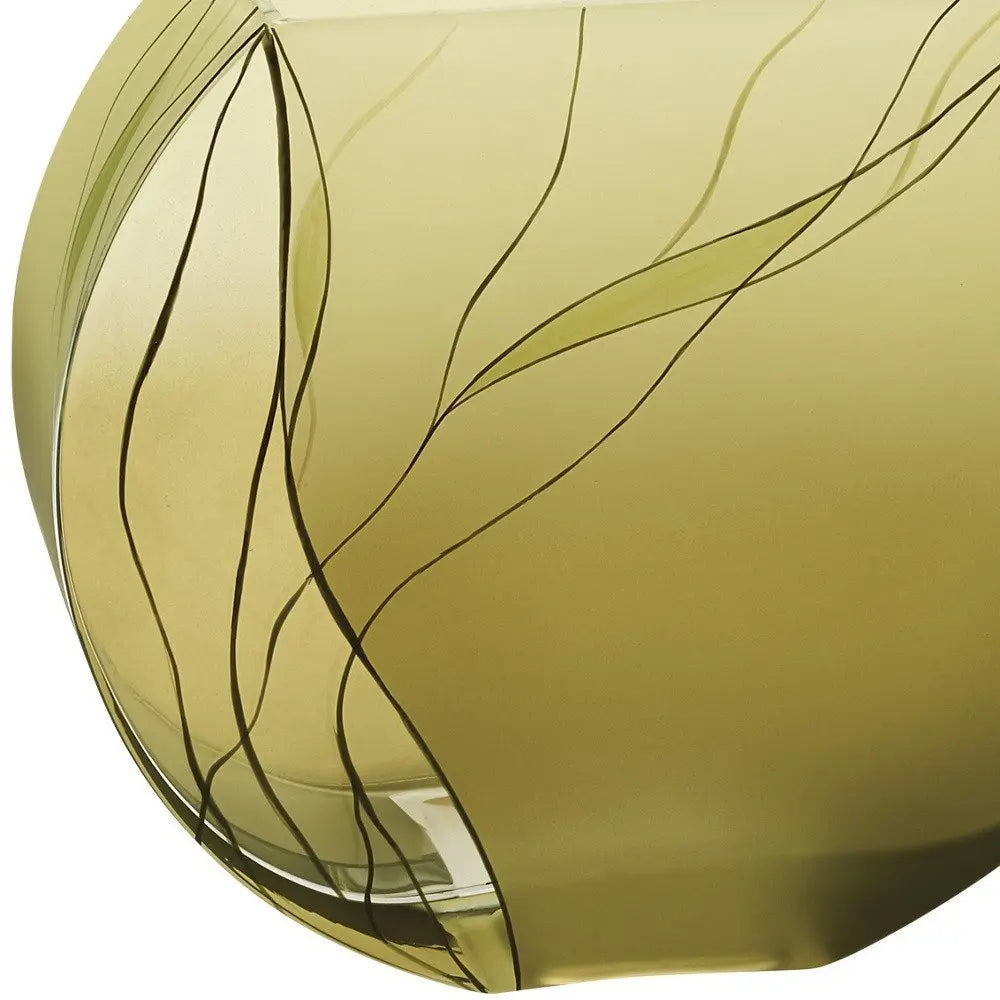 9" Green Round Crystal Glass Table Vase With Sculptural Details - NOBLE HOME INTERIORS