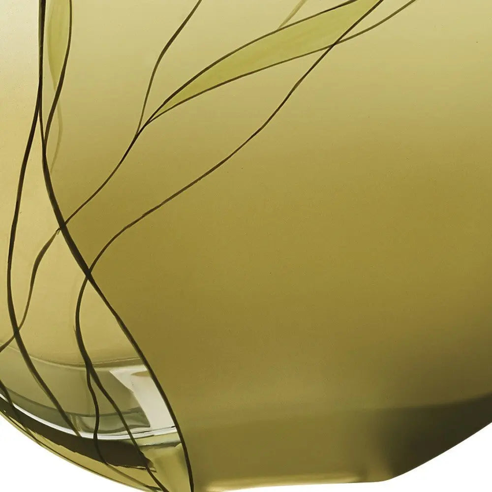 9" Green Round Crystal Glass Table Vase With Sculptural Details - NOBLE HOME INTERIORS