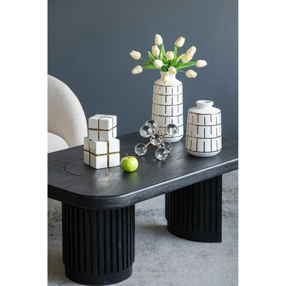 9" Ivory And Gold Geometric Round Ceramic Table Vase - NOBLE HOME INTERIORS