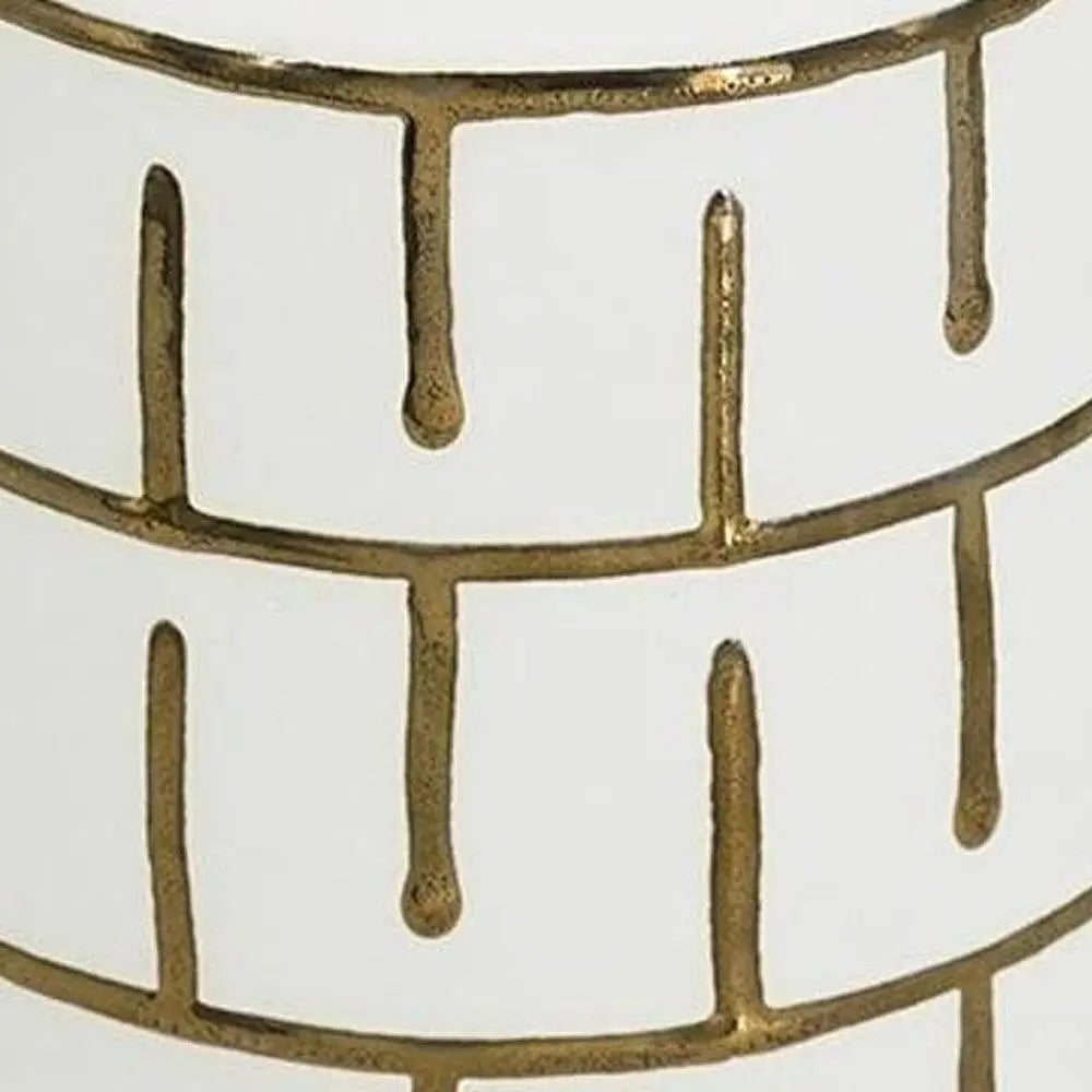 9" Ivory And Gold Geometric Round Ceramic Table Vase - NOBLE HOME INTERIORS