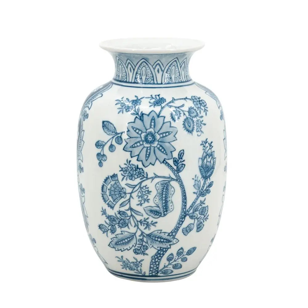 9" Light Blue And White Floral Round Porcelain Jar - NOBLE HOME INTERIORS