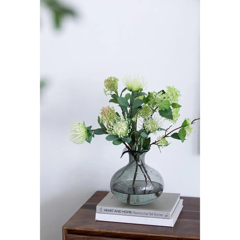 9" Light Gray Bubble Glass Round Table Vase - NOBLE HOME INTERIORS