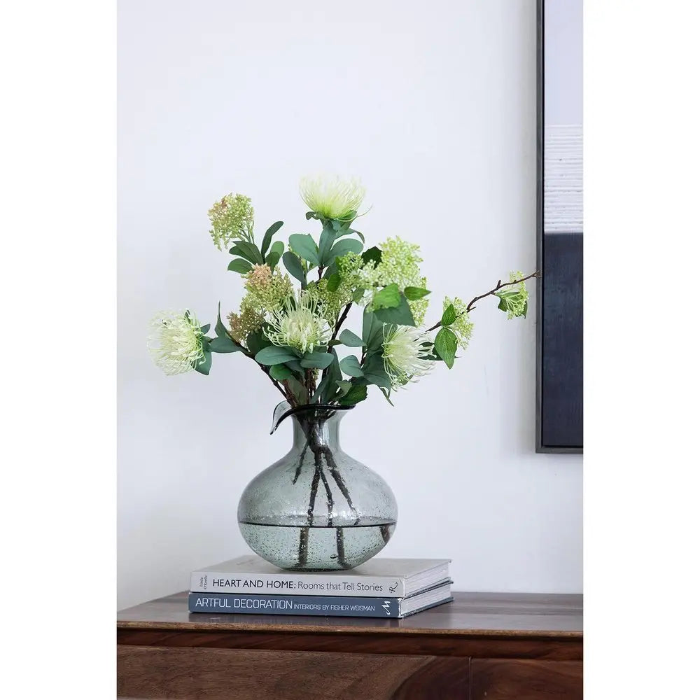 9" Light Gray Bubble Glass Round Table Vase - NOBLE HOME INTERIORS