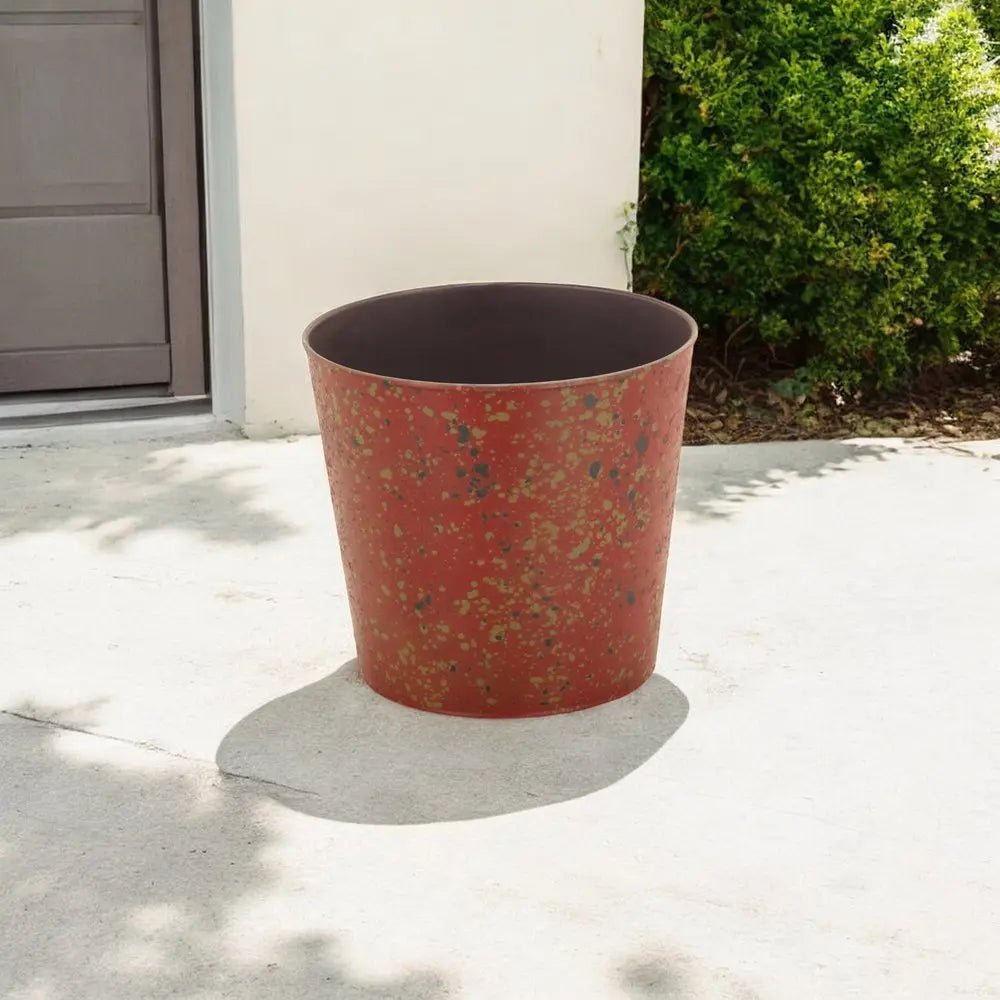 9" Red Recycled Plastic Indoor Outdoor Round Pot Planter - NOBLE HOME INTERIORS