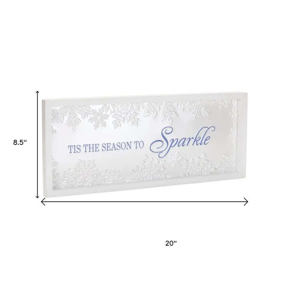 9" X 20" White And Blue Christmas Snowflake Tis The Season Wood Framed Art - NOBLE HOME INTERIORS