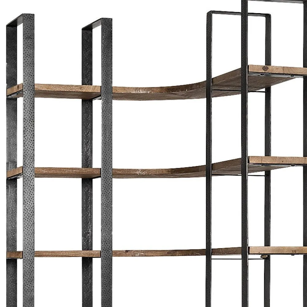 90" Black And Brown Iron and Wood Six Tier Bookcase HomeRoots