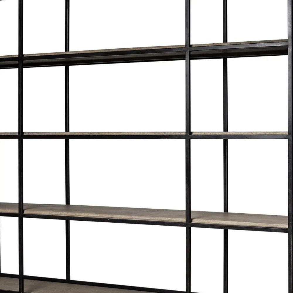 90" Brown Iron and Wood Three Tier Bookcase HomeRoots