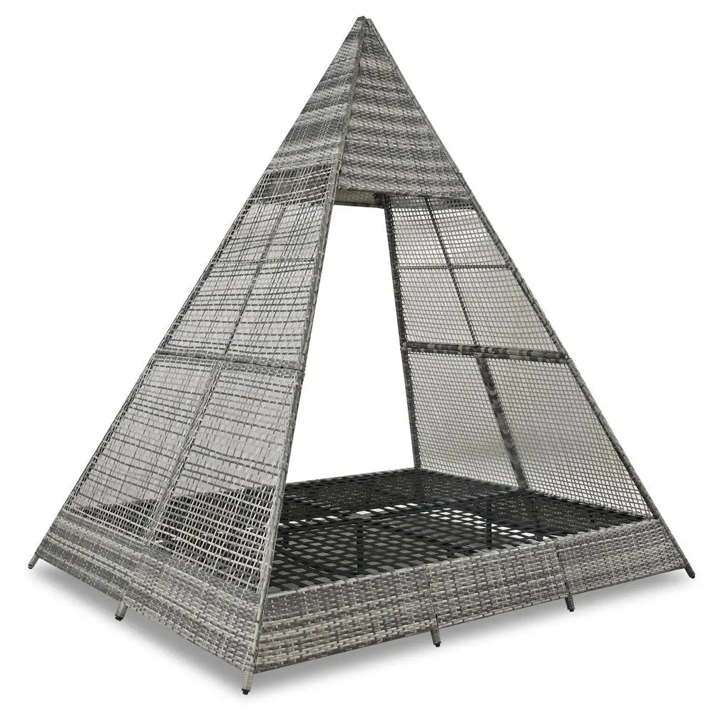 91" Brown And Blue Faux Rattan And Fabric Pyramid Lounge Chair - NOBLE HOME INTERIORS