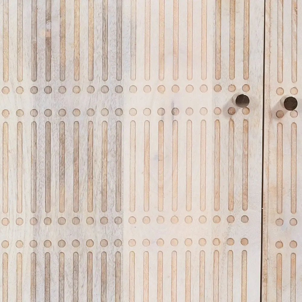 92" Ivory Carved Geometric Distressed Solid Wood Enclosed and Open Storage TV Stand - NOVA HOME FURNITURE