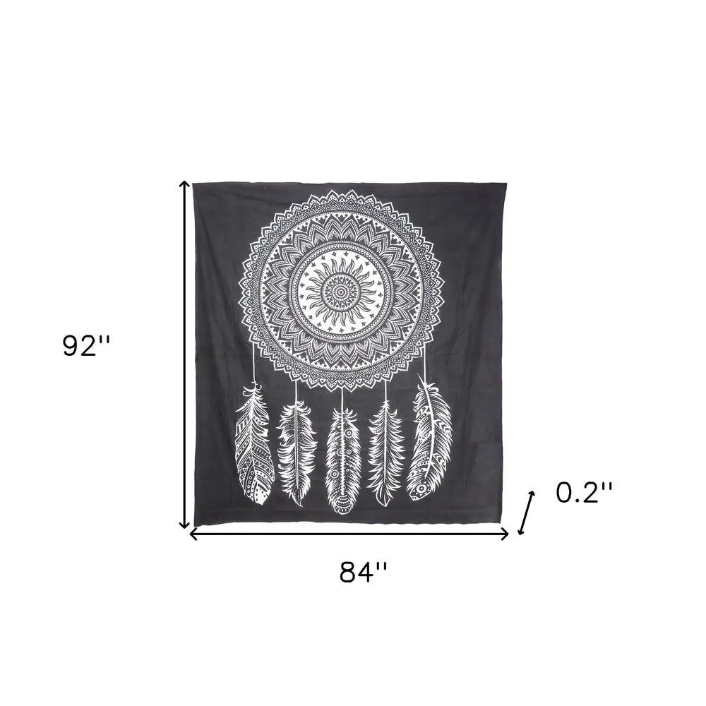 92" X 84" Black And White Abstract Cotton Hanging Tapestry - NOBLE HOME INTERIORS