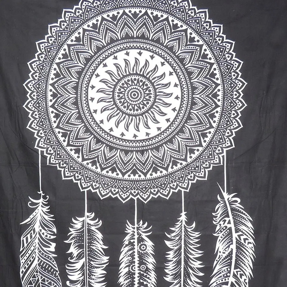 92" X 84" Black And White Abstract Cotton Hanging Tapestry - NOBLE HOME INTERIORS