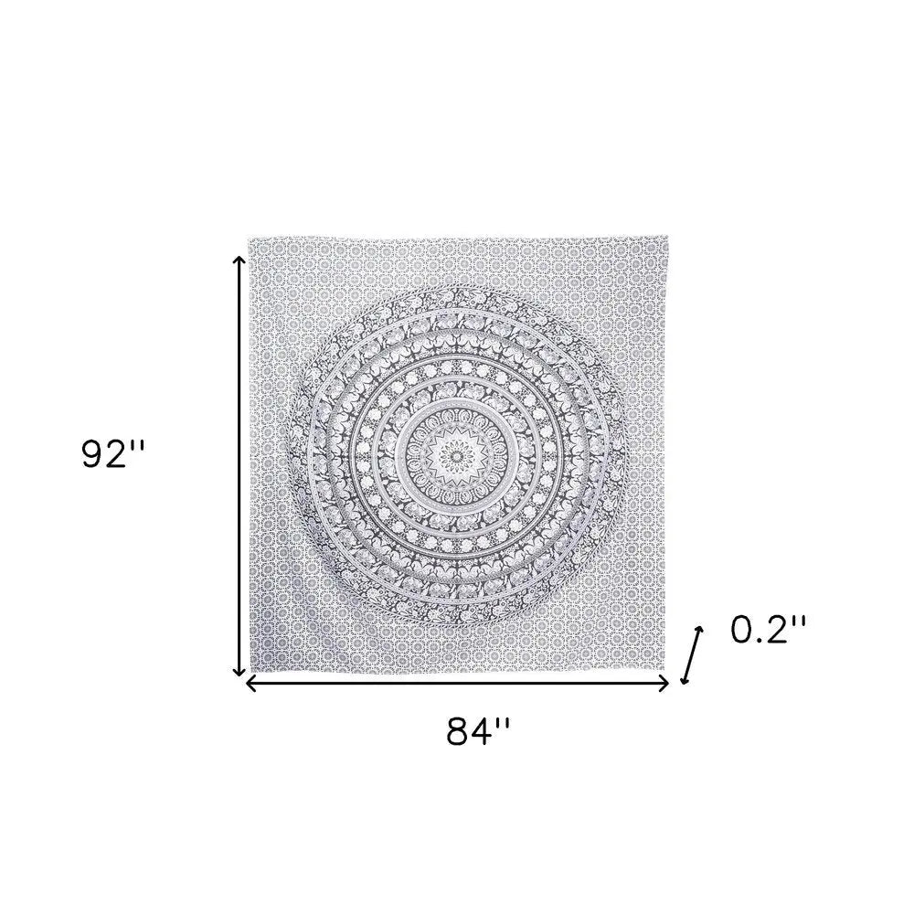 92" X 84" Black And White Mandala Cotton Hanging Tapestry - NOBLE HOME INTERIORS