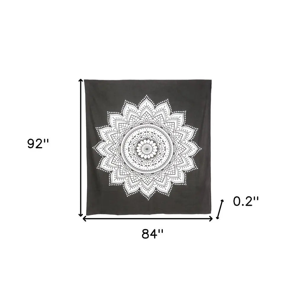 92" X 84" Black And White Mandala Cotton Hanging Tapestry - NOBLE HOME INTERIORS