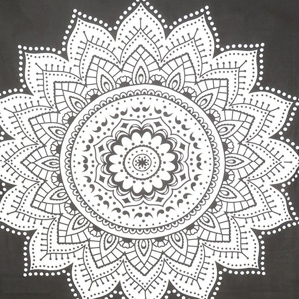 92" X 84" Black And White Mandala Cotton Hanging Tapestry - NOBLE HOME INTERIORS