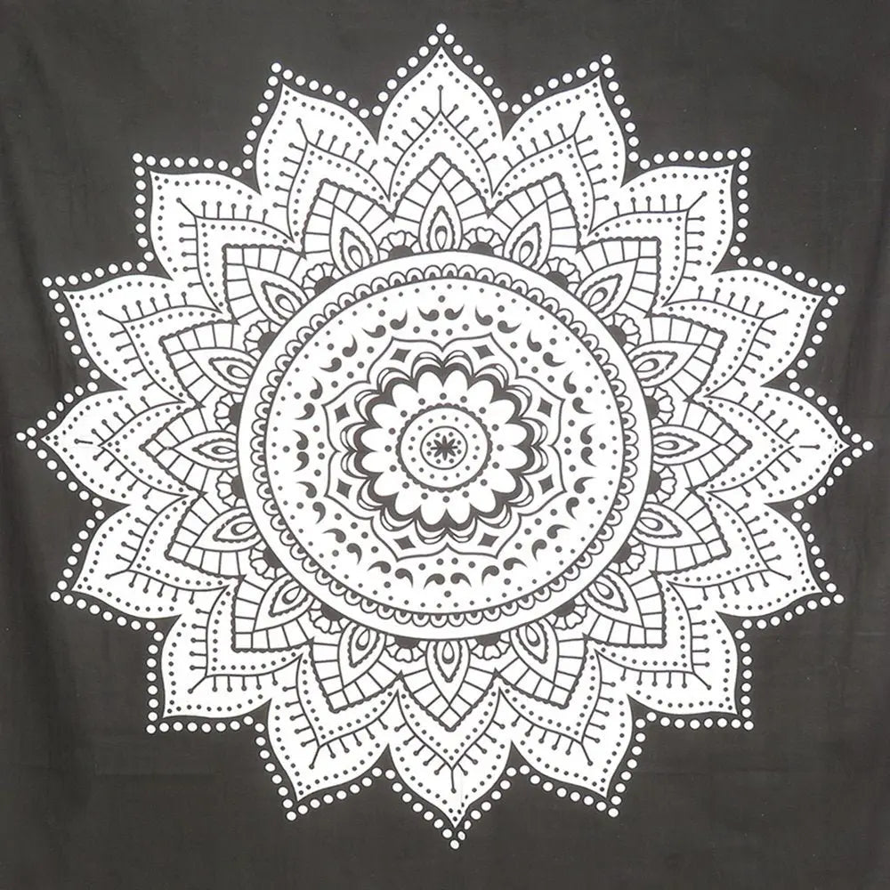 92" X 84" Black And White Mandala Cotton Hanging Tapestry - NOBLE HOME INTERIORS