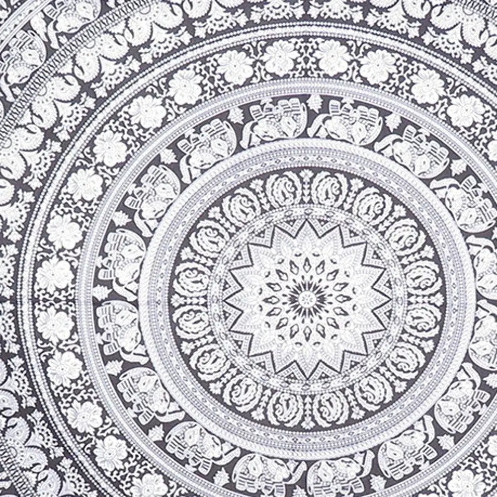 92" X 84" Black And White Mandala Cotton Hanging Tapestry - NOBLE HOME INTERIORS