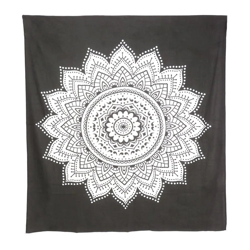 92" X 84" Black And White Mandala Cotton Hanging Tapestry - NOBLE HOME INTERIORS