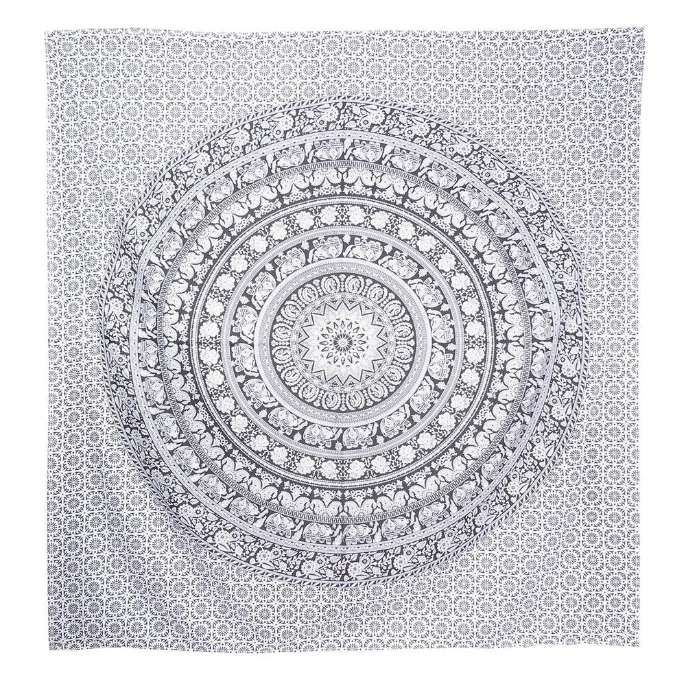 92" X 84" Black And White Mandala Cotton Hanging Tapestry - NOBLE HOME INTERIORS