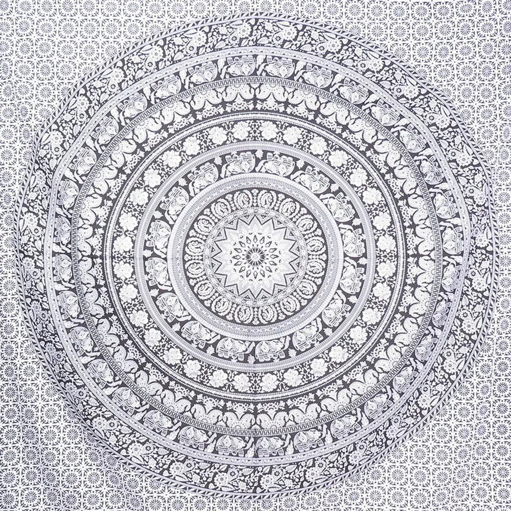 92" X 84" Black And White Mandala Cotton Hanging Tapestry - NOBLE HOME INTERIORS