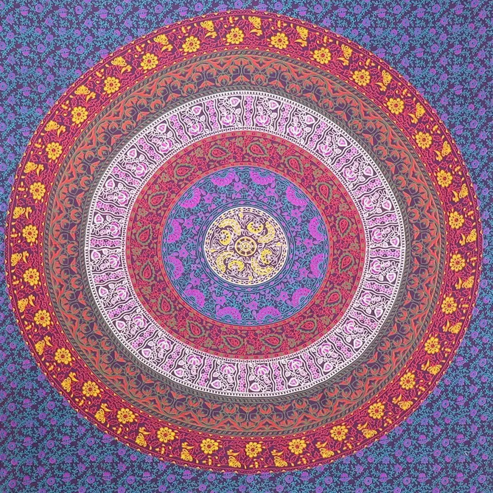 92" X 84" Blue Red And Yellow Mandala Cotton Hanging Tapestry - NOBLE HOME INTERIORS