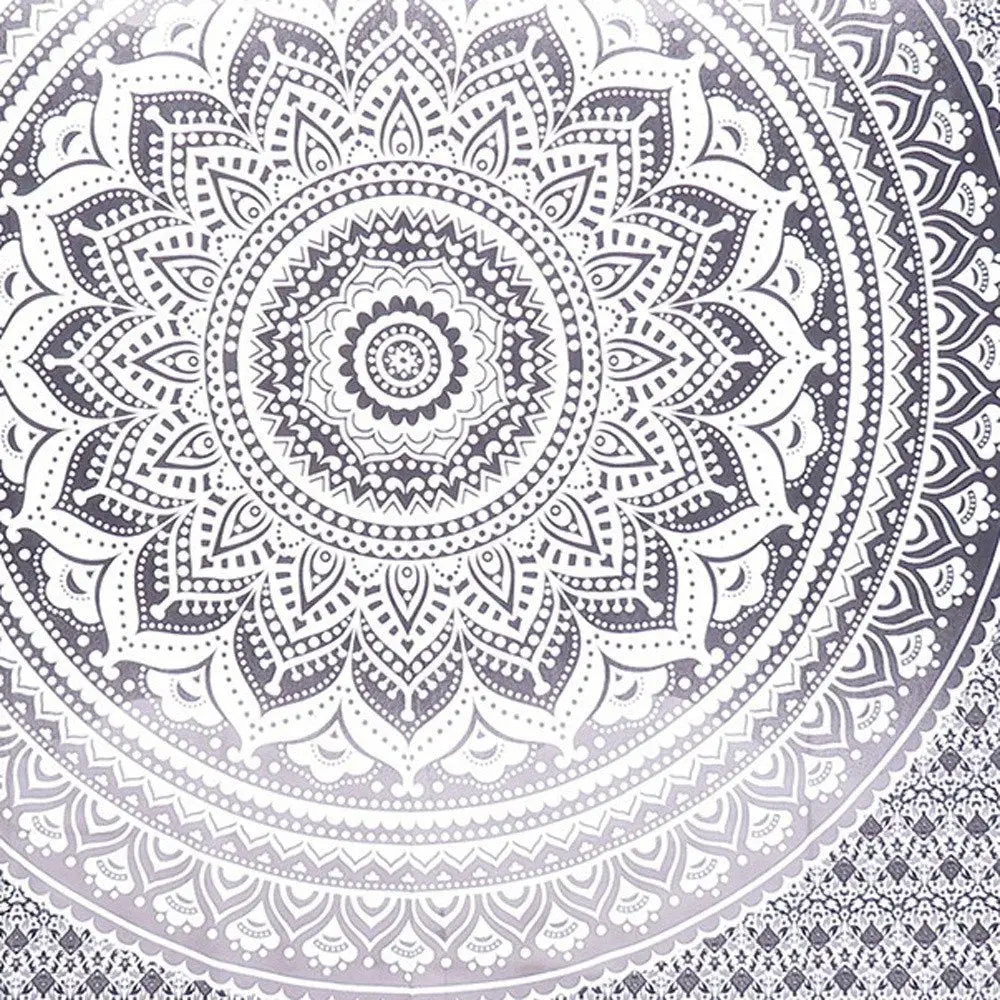 92" X 84" Gray And White Mandala Cotton Hanging Tapestry - NOBLE HOME INTERIORS