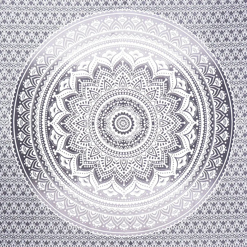 92" X 84" Gray And White Mandala Cotton Hanging Tapestry - NOBLE HOME INTERIORS
