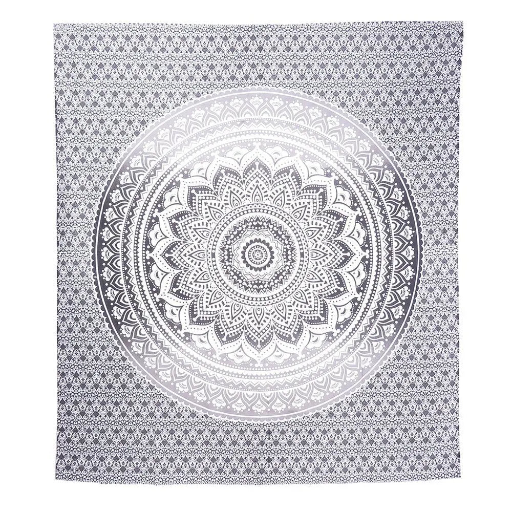 92" X 84" Gray And White Mandala Cotton Hanging Tapestry - NOBLE HOME INTERIORS