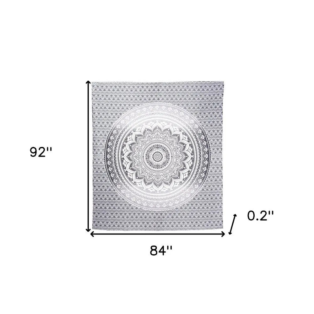 92" X 84" Gray And White Mandala Cotton Hanging Tapestry - NOBLE HOME INTERIORS