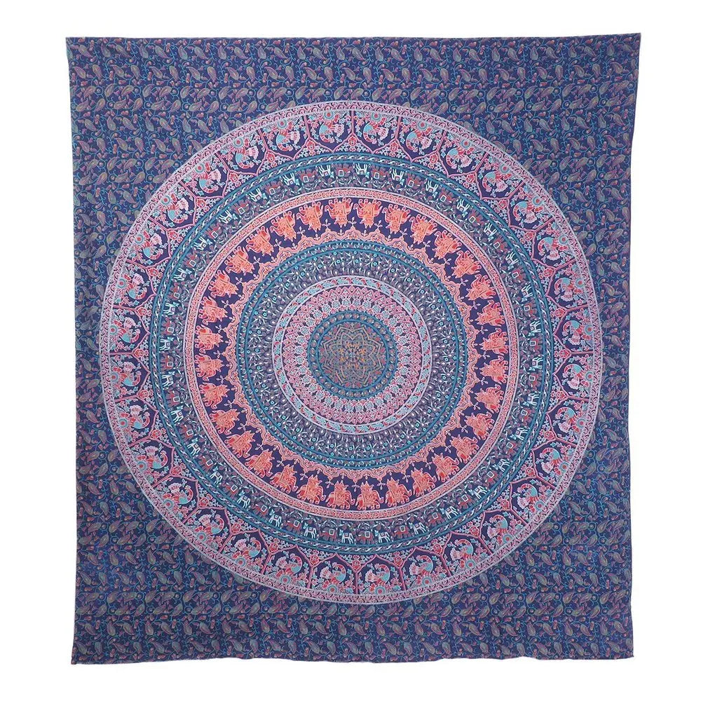 92" X 84" Green Blue And Orange Mandala Cotton Hanging Tapestry - NOBLE HOME INTERIORS