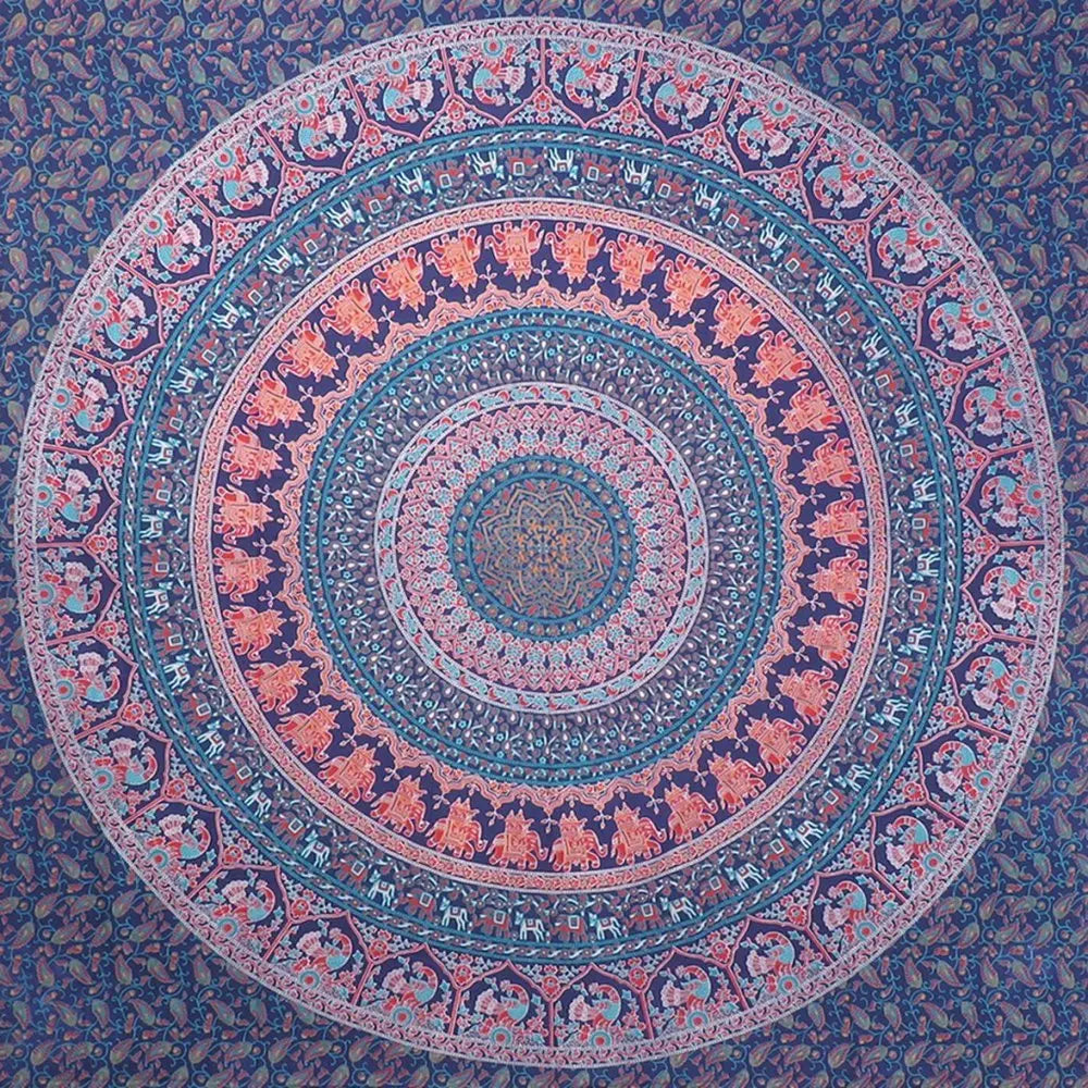 92" X 84" Green Blue And Orange Mandala Cotton Hanging Tapestry - NOBLE HOME INTERIORS