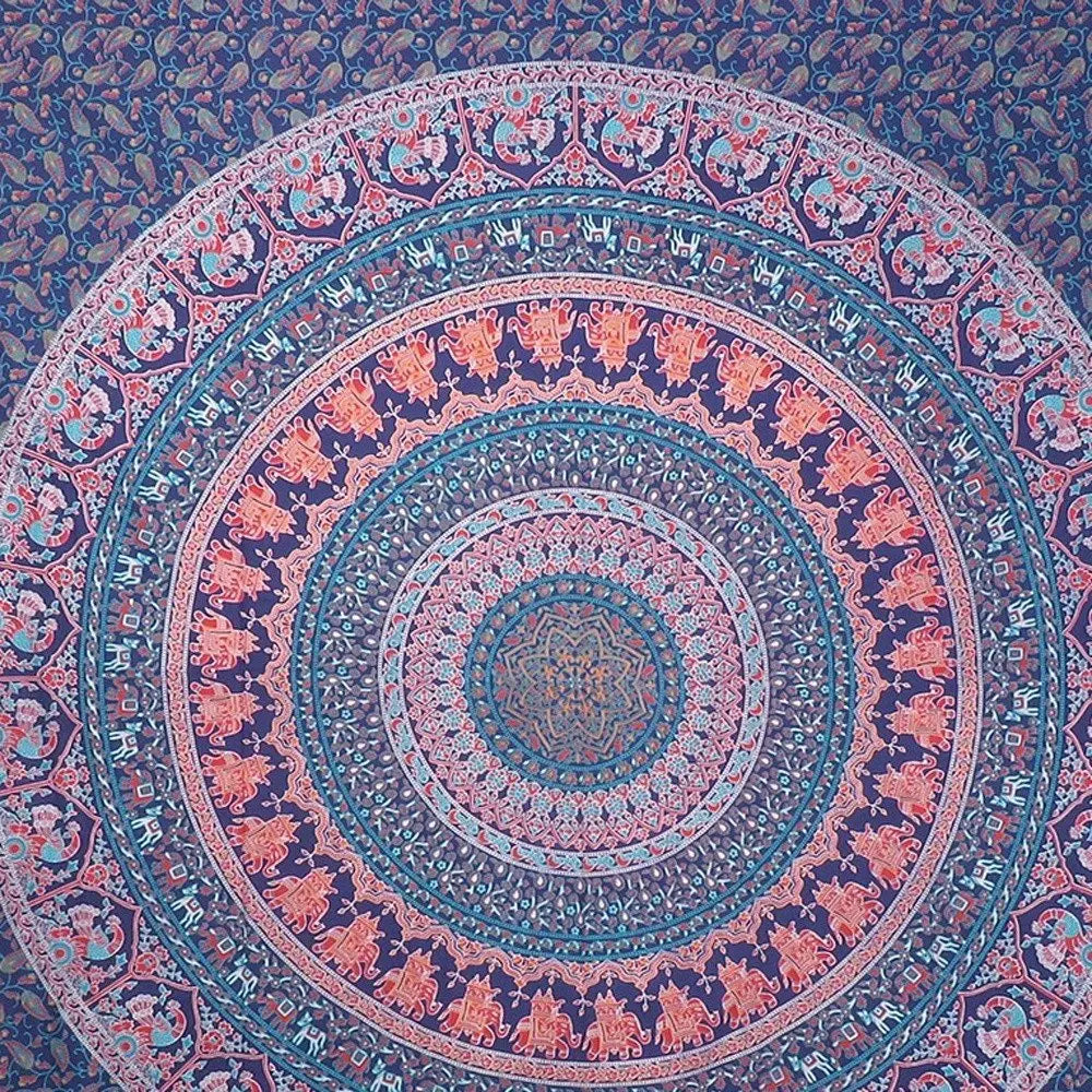 92" X 84" Green Blue And Orange Mandala Cotton Hanging Tapestry - NOBLE HOME INTERIORS