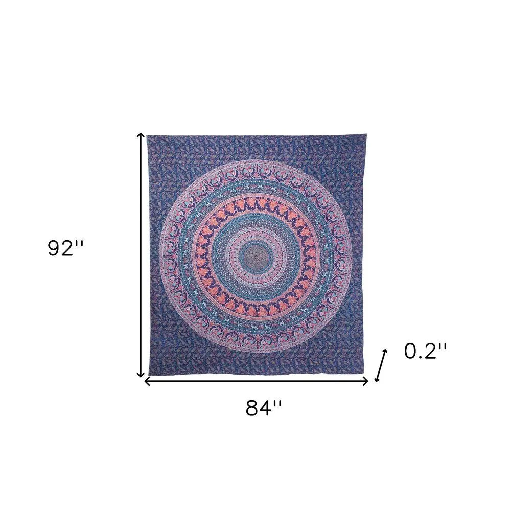 92" X 84" Green Blue And Orange Mandala Cotton Hanging Tapestry - NOBLE HOME INTERIORS