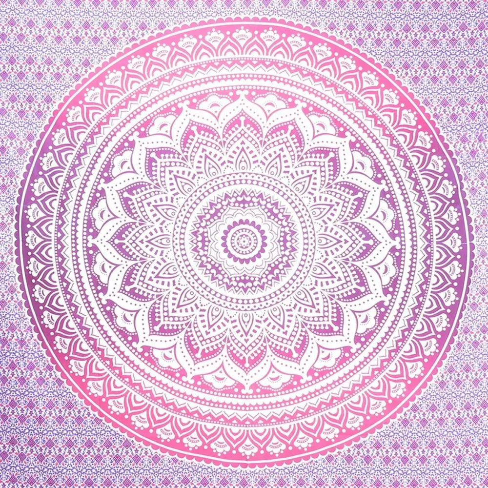 92" X 84" Pink And White Mandala Cotton Hanging Tapestry - NOBLE HOME INTERIORS