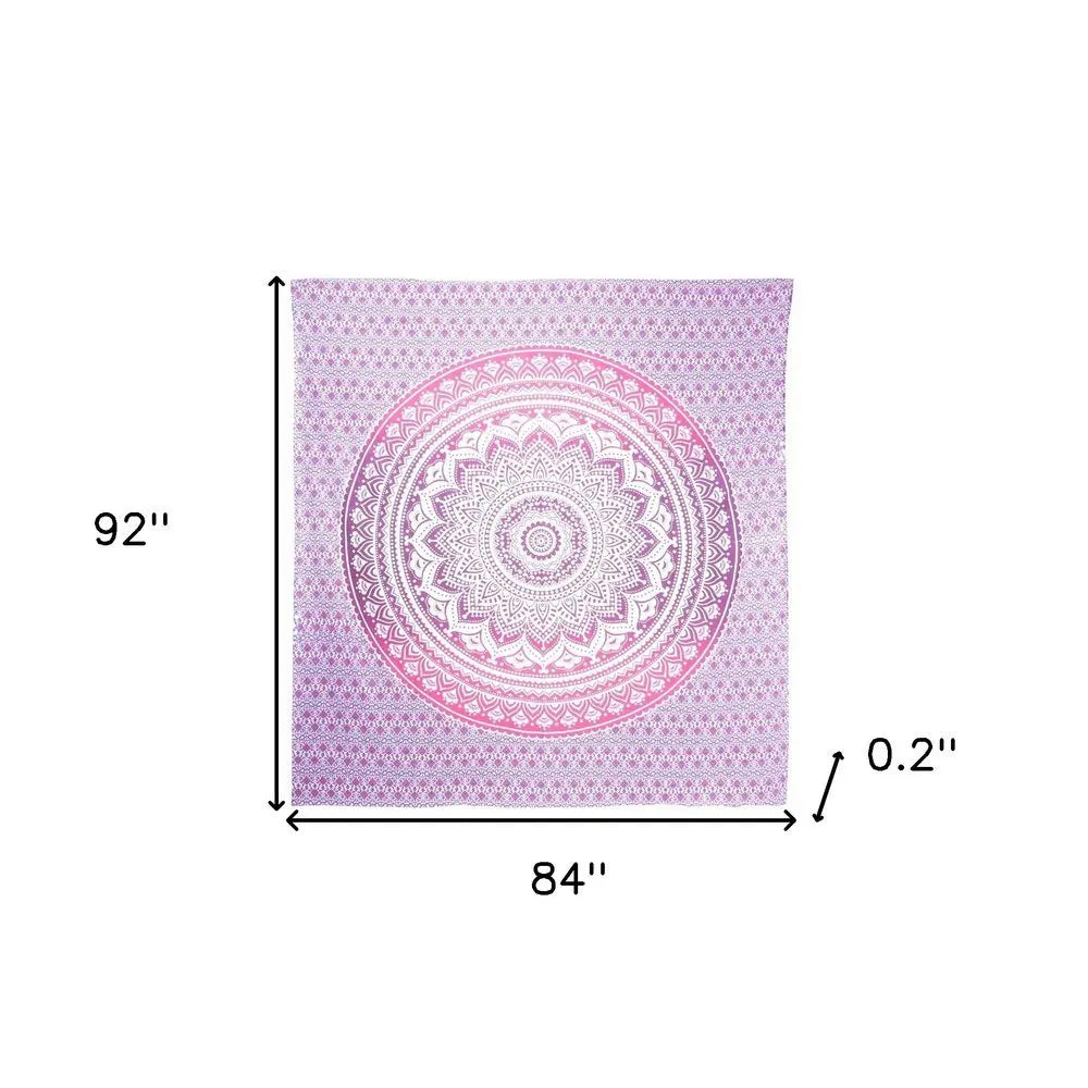 92" X 84" Pink And White Mandala Cotton Hanging Tapestry - NOBLE HOME INTERIORS