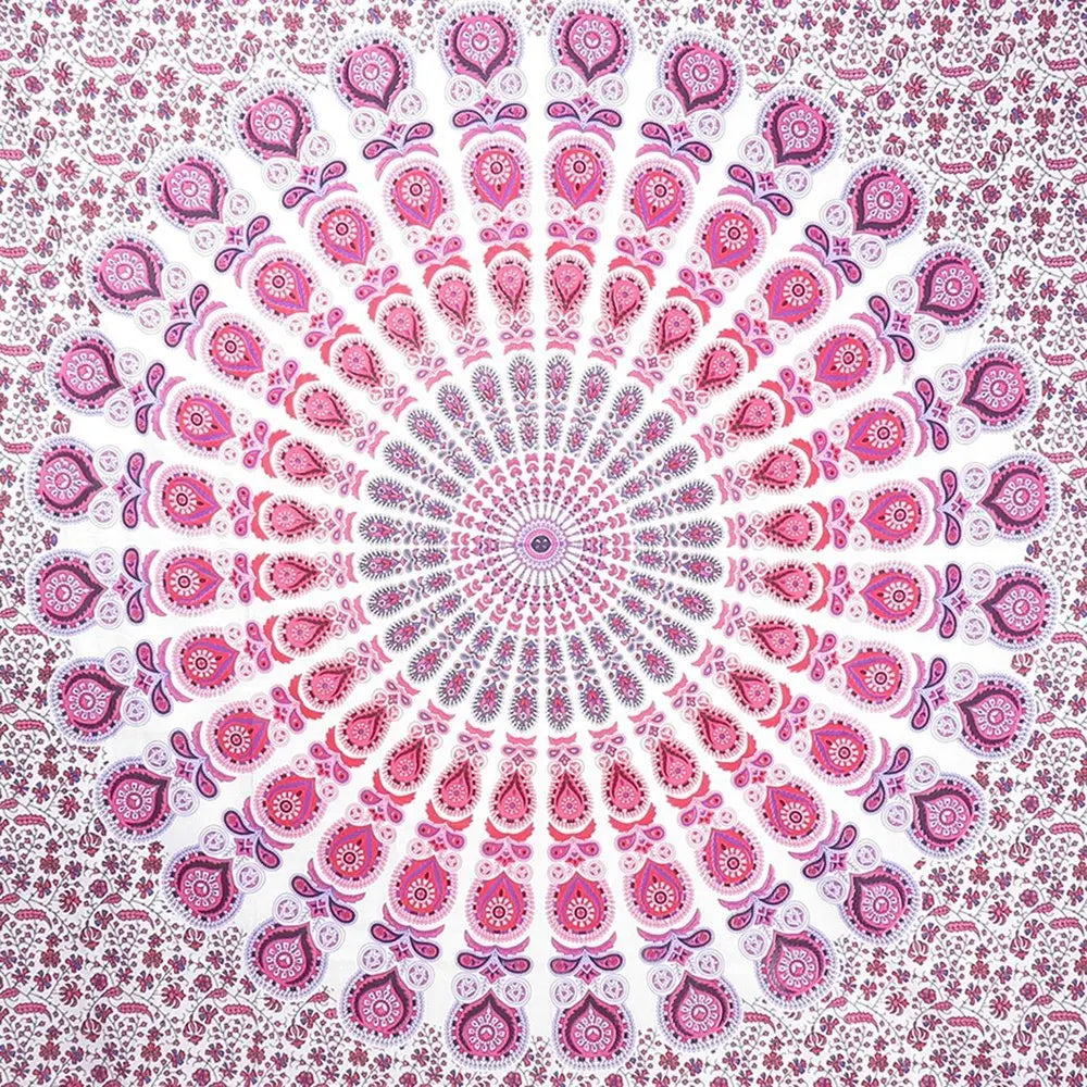 92" X 84" Pink White And Red Mandala Cotton Hanging Tapestry - NOBLE HOME INTERIORS