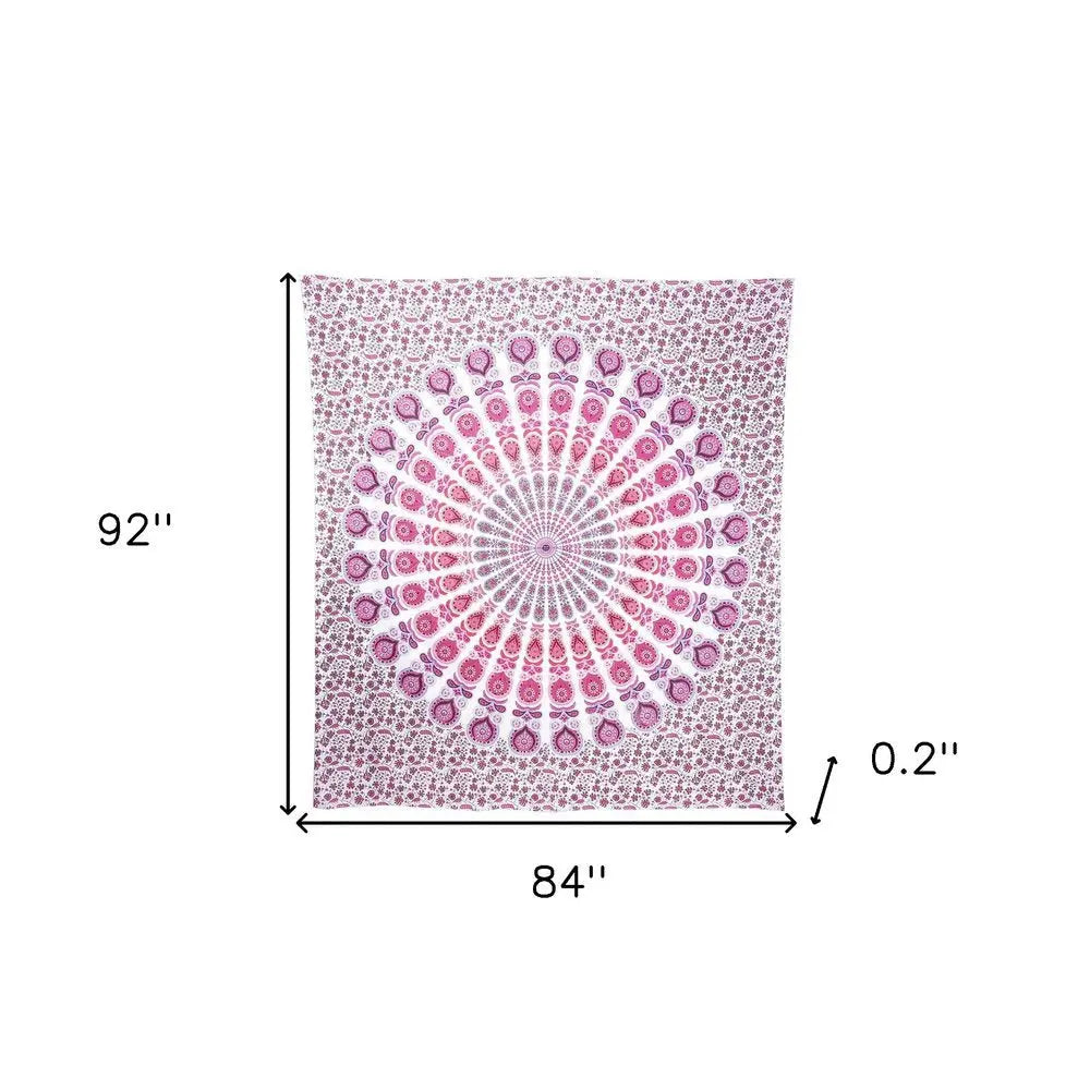 92" X 84" Pink White And Red Mandala Cotton Hanging Tapestry - NOBLE HOME INTERIORS