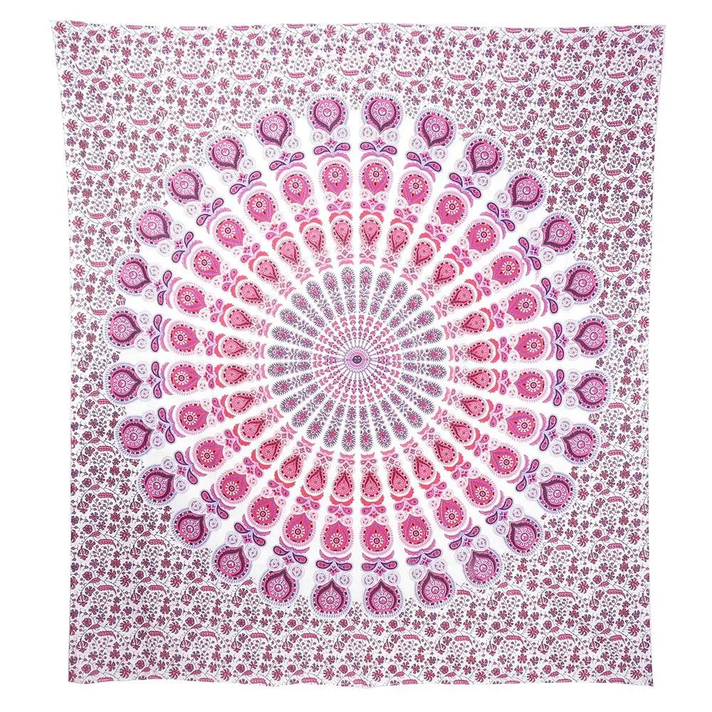 92" X 84" Pink White And Red Mandala Cotton Hanging Tapestry - NOBLE HOME INTERIORS