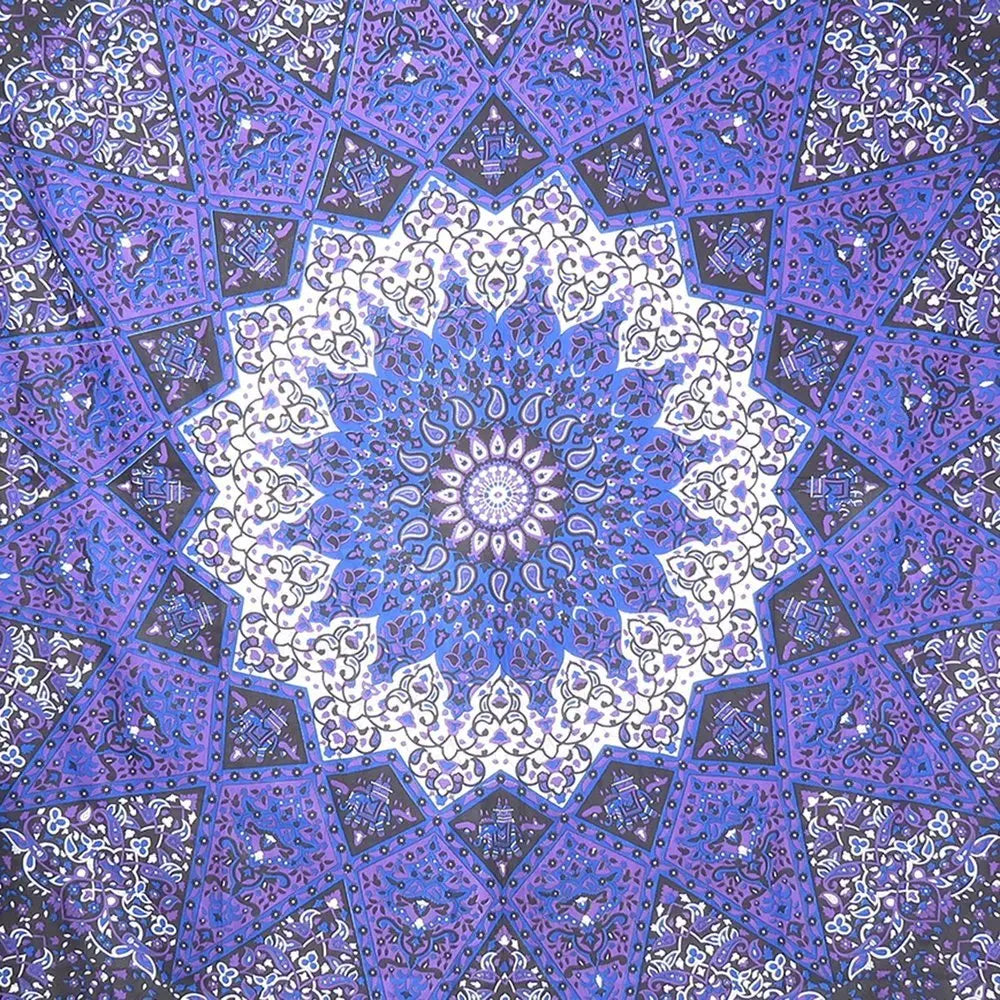 92" X 84" Purple Black And White Mandala Cotton Hanging Tapestry - NOBLE HOME INTERIORS