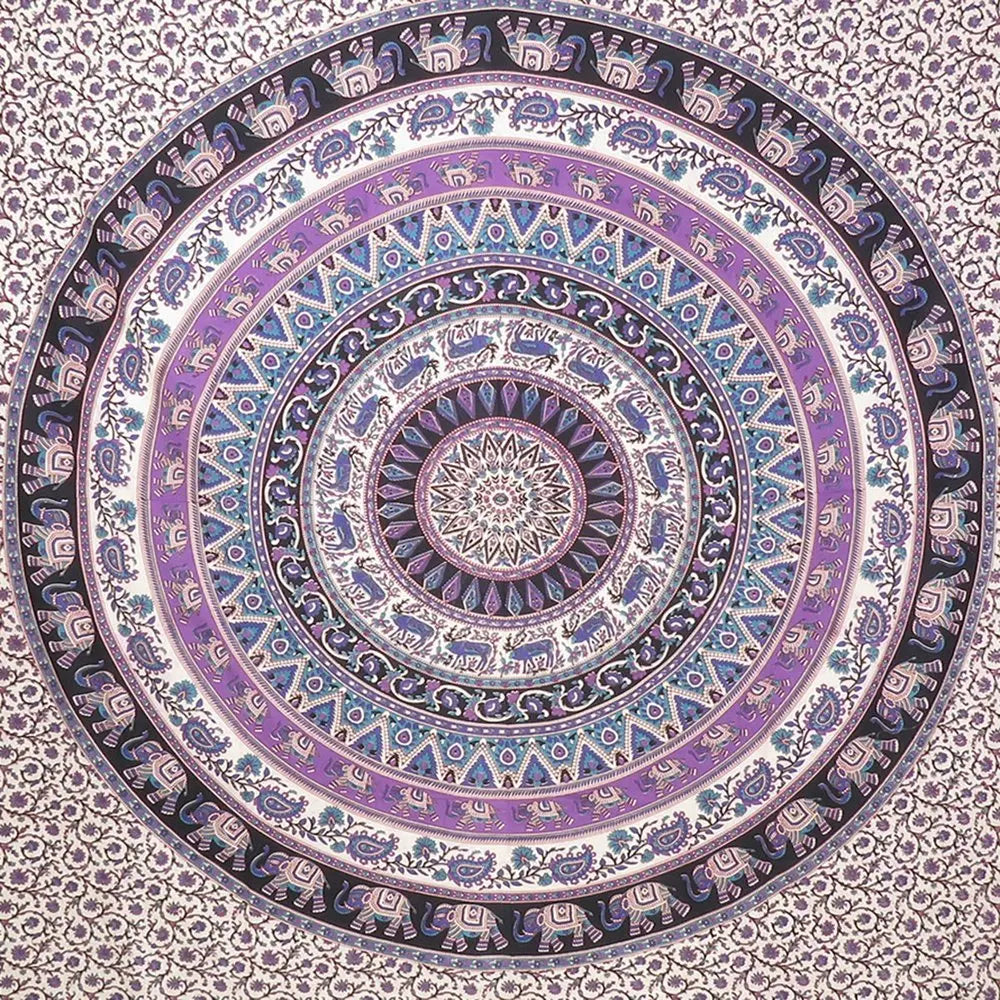 92" X 84" Purple Black And White Mandala Cotton Hanging Tapestry - NOBLE HOME INTERIORS