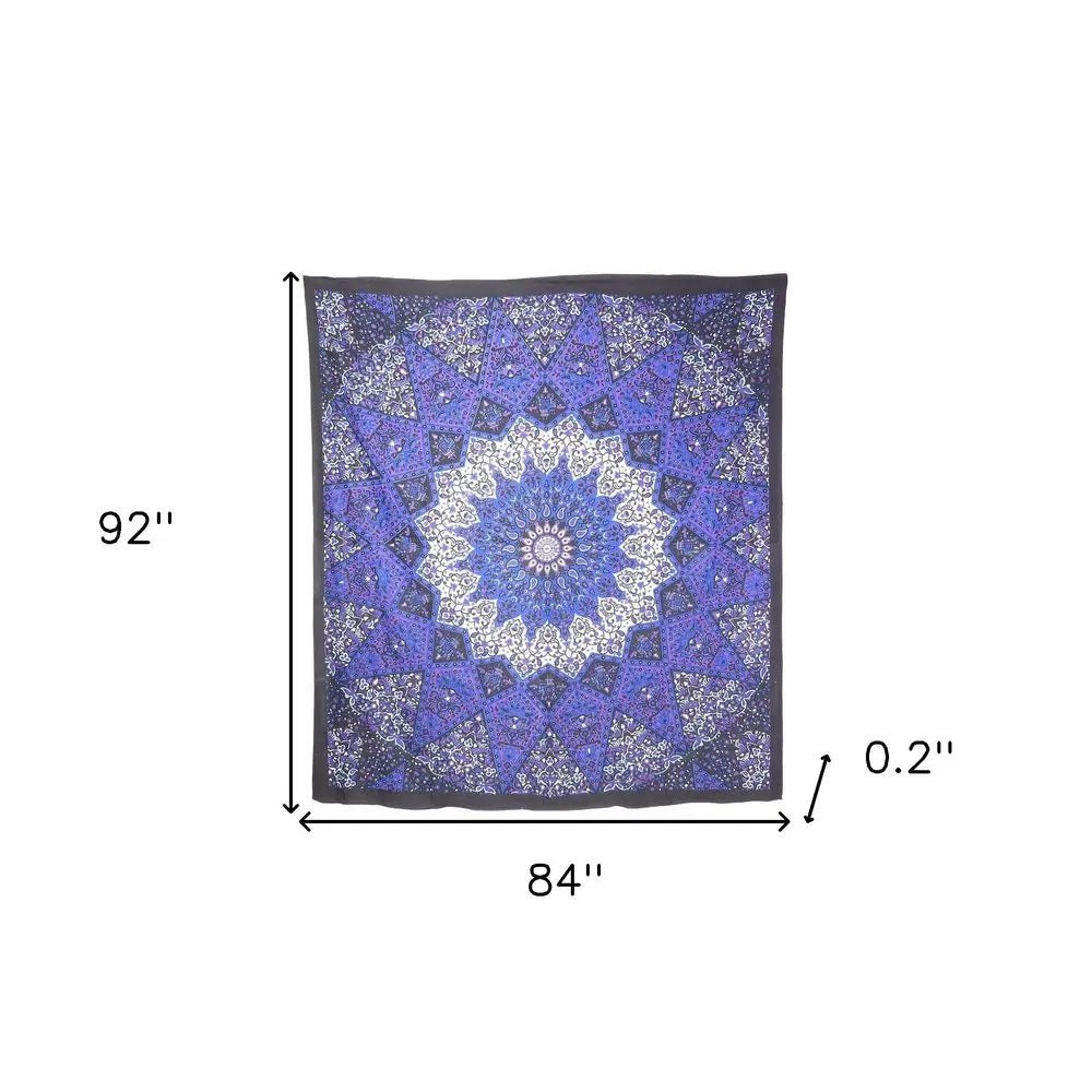 92" X 84" Purple Black And White Mandala Cotton Hanging Tapestry - NOBLE HOME INTERIORS